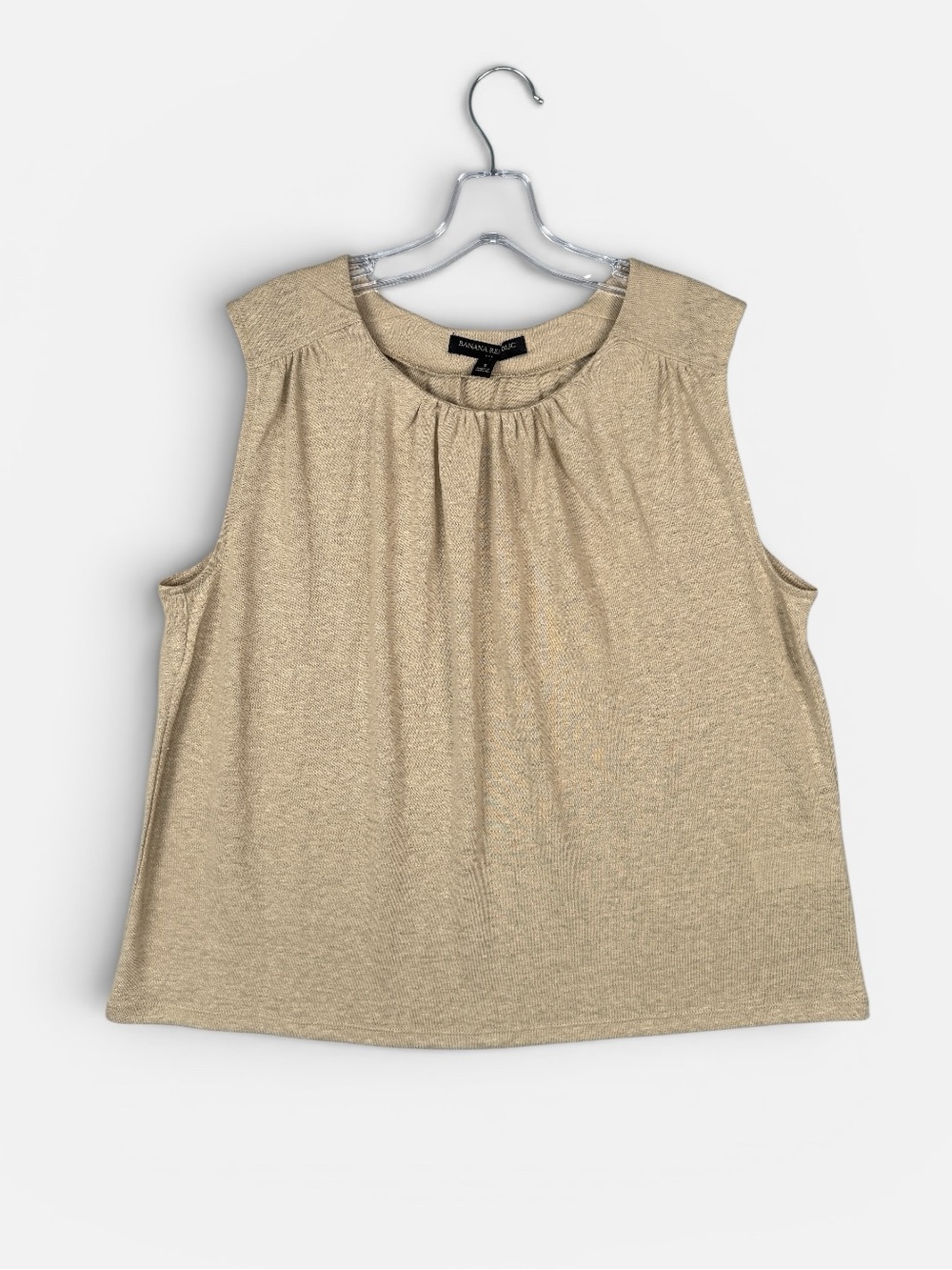 BANANA REPUBLIC FACTORY Linen Blend Gathered Top S Maverick Tan Tank